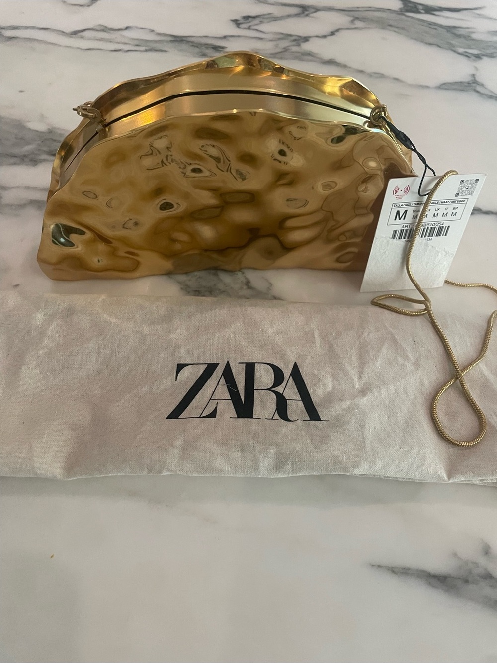 ZARA Metallic Gold Sculpted Clutch with Chain